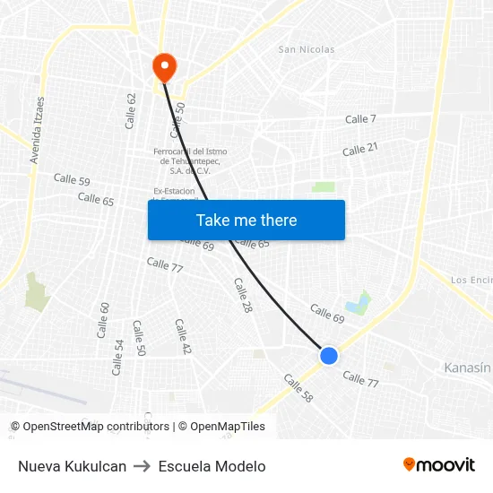 Nueva Kukulcan to Escuela Modelo map