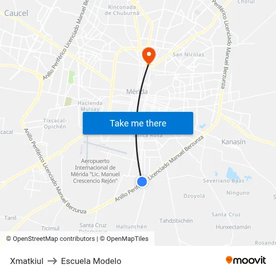 Xmatkiul to Escuela Modelo map