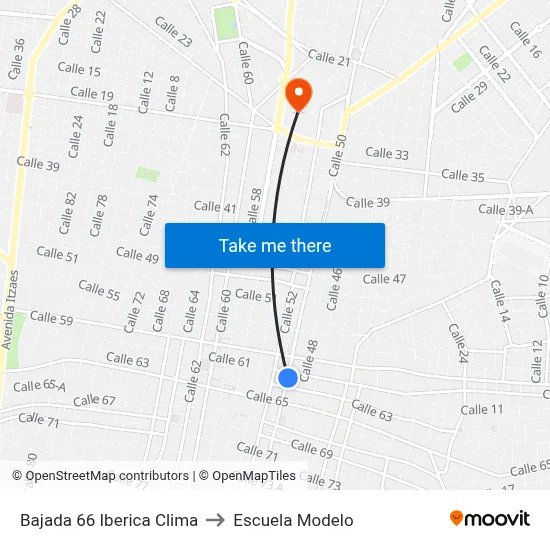 Bajada 66 Iberica Clima to Escuela Modelo map