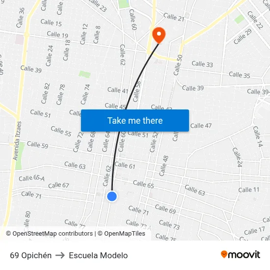 69 Opichén to Escuela Modelo map