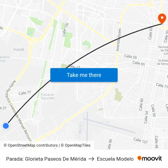 Parada: Glorieta Paseos De Mérida to Escuela Modelo map