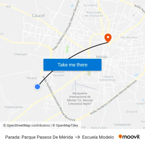 Parada: Parque Paseos De Mérida to Escuela Modelo map