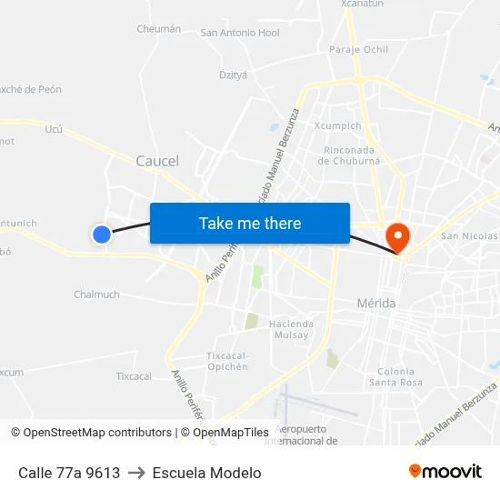 Calle 77a 9613 to Escuela Modelo map
