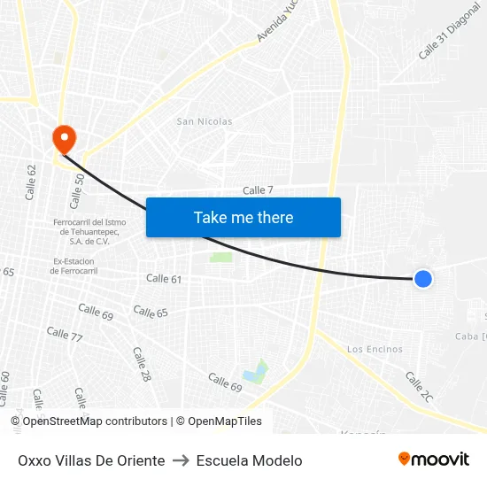 Oxxo Villas De Oriente to Escuela Modelo map