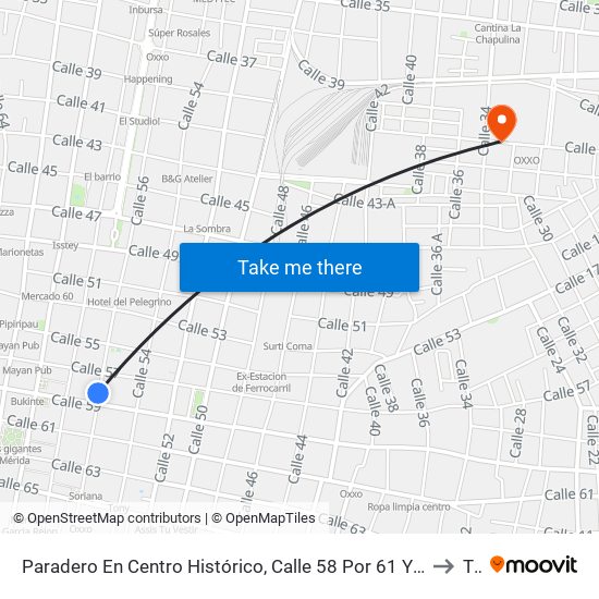 Paradero En Centro Histórico, Calle 58 Por 61 Y 63, Centro to T1 map