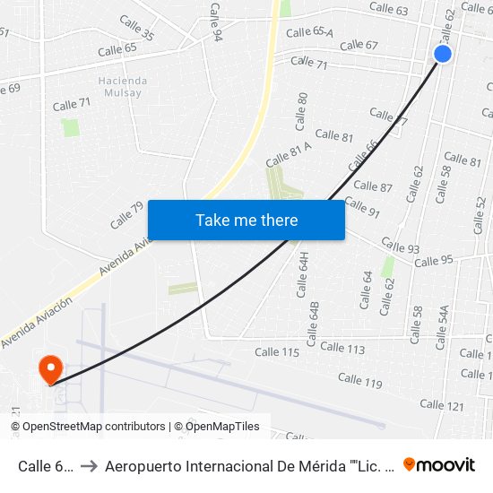 Calle 62, 539 to Aeropuerto Internacional De Mérida ""Lic. Manuel Crescencio Rejón"" map