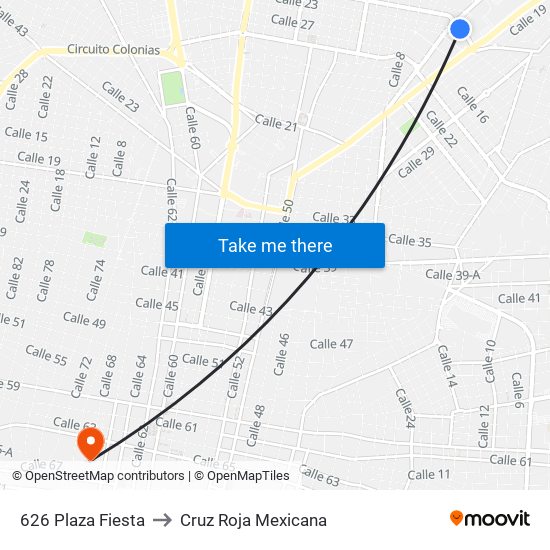 626 Plaza Fiesta to Cruz Roja Mexicana map