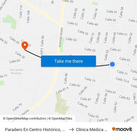 Paradero En Centro Histórico, Calle 58 Por 67 Y 69, Centro to Clínica Médica Madero Hospital map