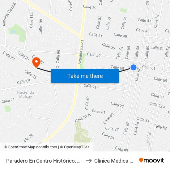 Paradero En Centro Histórico, Calle 64 Por 61 Y 63, Centro to Clínica Médica Madero Hospital map