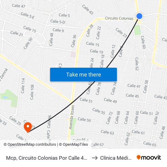 Mcp, Circuito Colonias Por Calle 40 Y Avenida Tecnológico, Colonia Buenavista to Clínica Médica Madero Hospital map