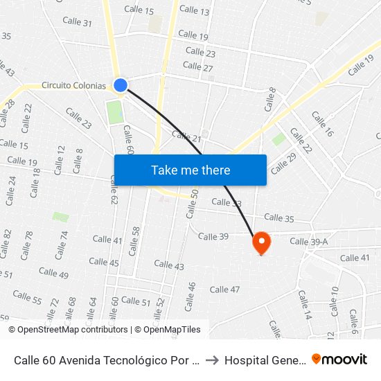 Calle 60 Avenida Tecnológico Por Circuito Colonias, Buenavista to Hospital General Regional 1 map