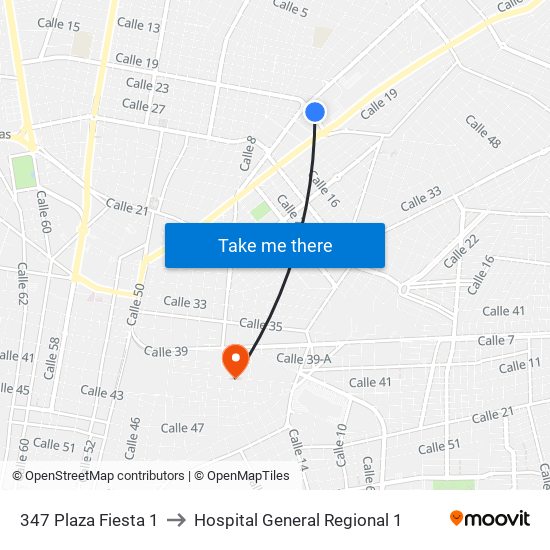 347 Plaza Fiesta 1 to Hospital General Regional 1 map