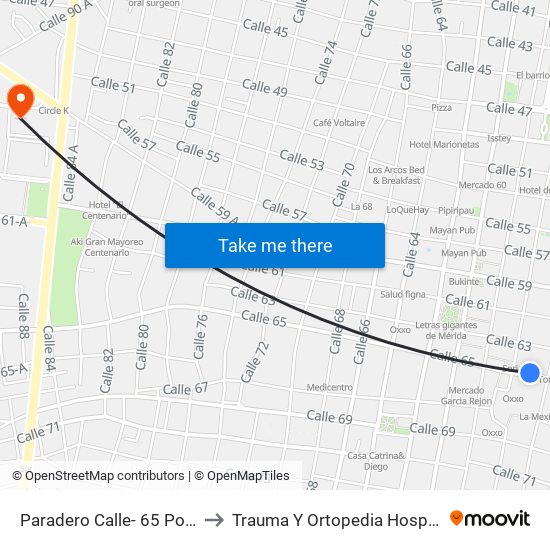 Paradero Calle- 65 Por 56 Y 54 Centro to Trauma Y Ortopedia Hospital Agustín Ohorán map