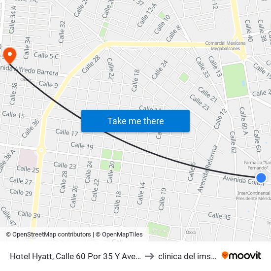 Hotel Hyatt, Calle 60 Por 35 Y Avenida Colón, Centro to clinica del imss la ceiba map