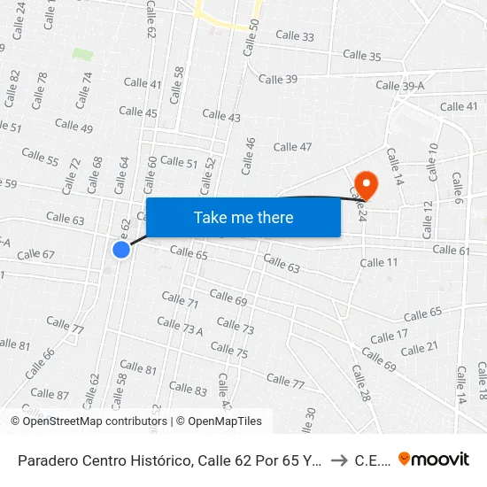 Paradero Centro Histórico,  Calle 62 Por 65 Y 67,Centro to C.E.M. map