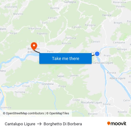 Cantalupo Ligure to Borghetto Di Borbera map