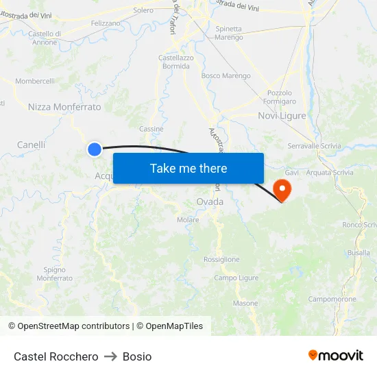 Castel Rocchero to Bosio map