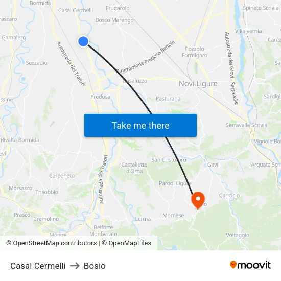 Casal Cermelli to Bosio map