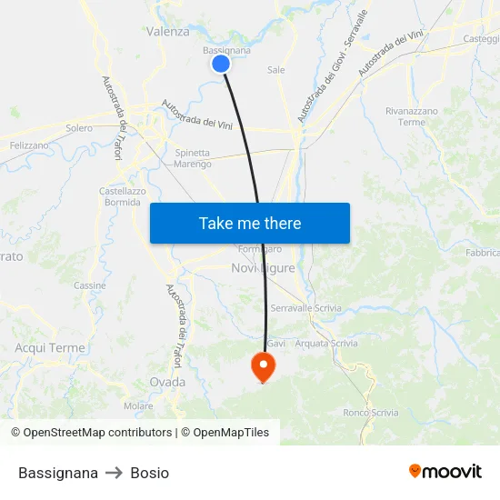 Bassignana to Bosio map