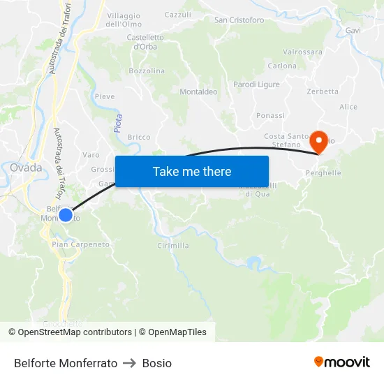 Belforte Monferrato to Bosio map