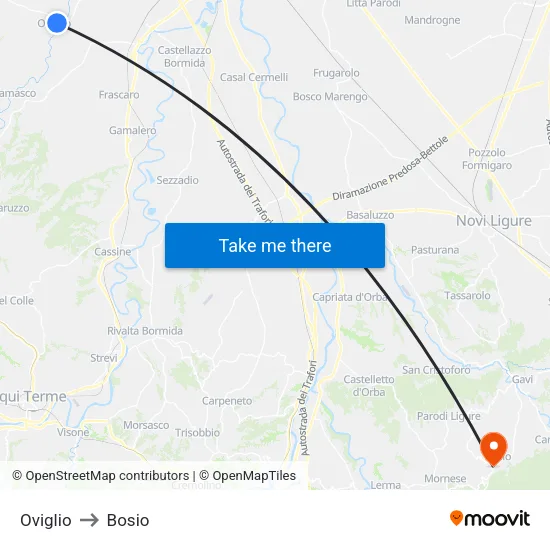 Oviglio to Bosio map