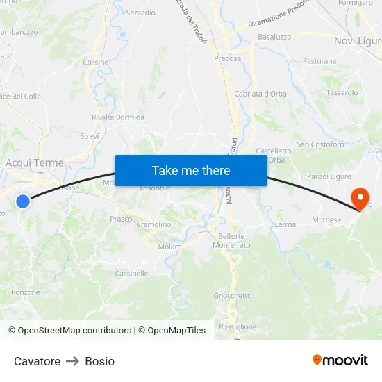 Cavatore to Bosio map