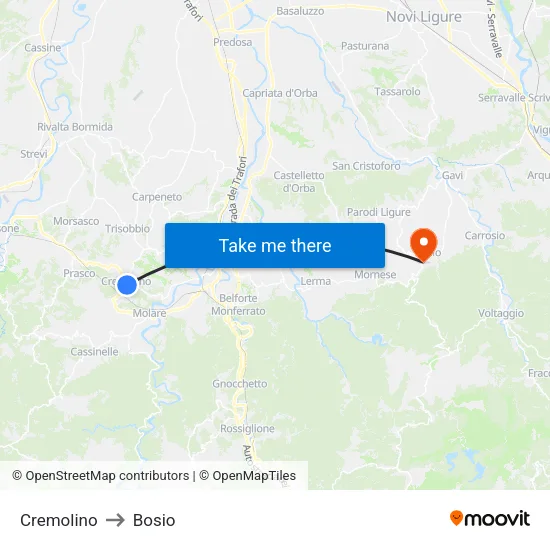 Cremolino to Bosio map