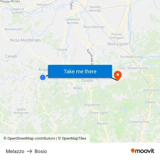 Melazzo to Bosio map