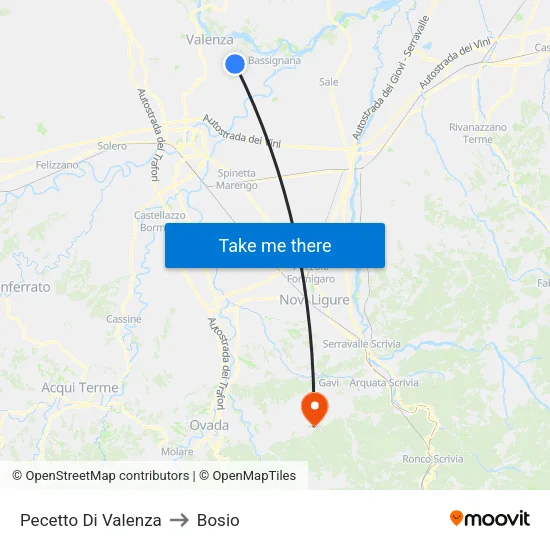 Pecetto Di Valenza to Bosio map