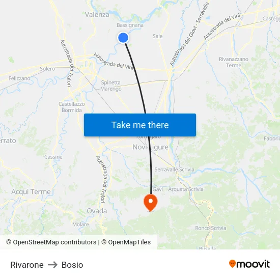 Rivarone to Bosio map