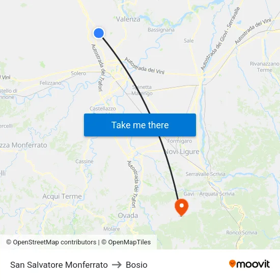 San Salvatore Monferrato to Bosio map