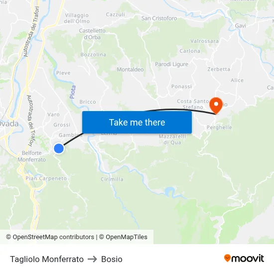 Tagliolo Monferrato to Bosio map