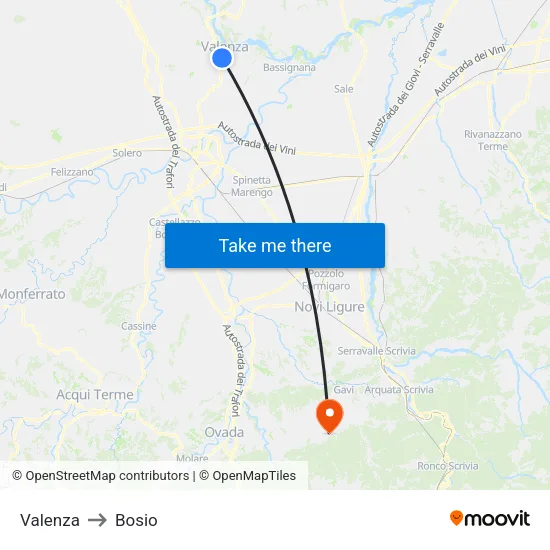 Valenza to Bosio map