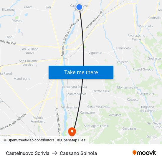 Castelnuovo Scrivia to Cassano Spinola map