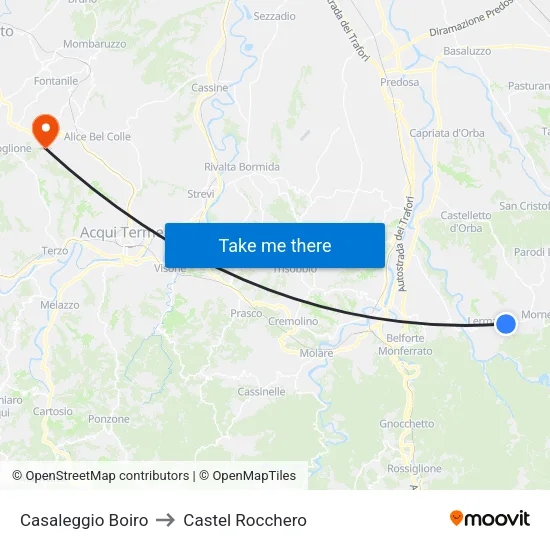 Casaleggio Boiro to Castel Rocchero map