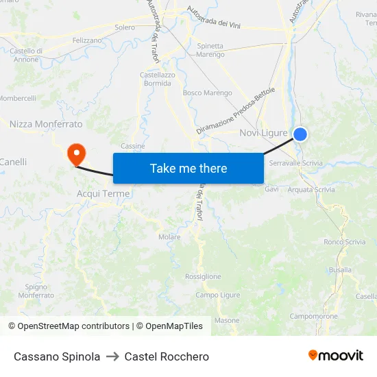 Cassano Spinola to Castel Rocchero map