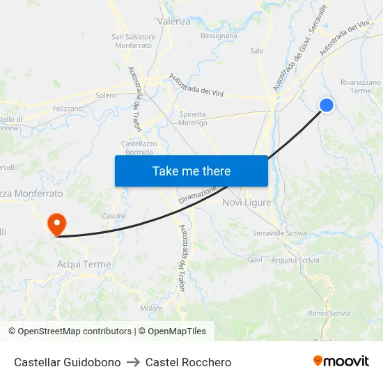 Castellar Guidobono to Castel Rocchero map