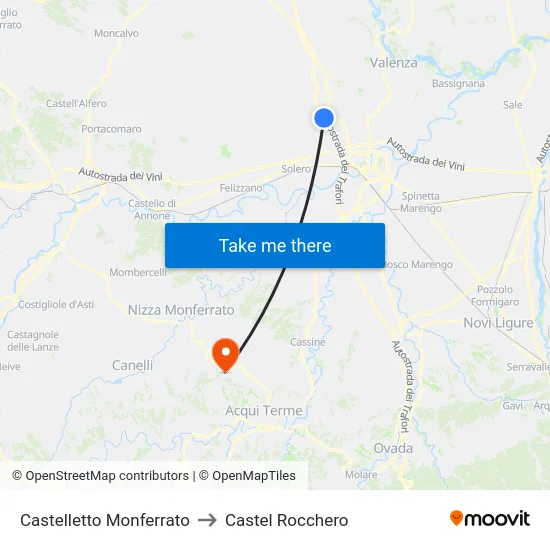 Castelletto Monferrato to Castel Rocchero map