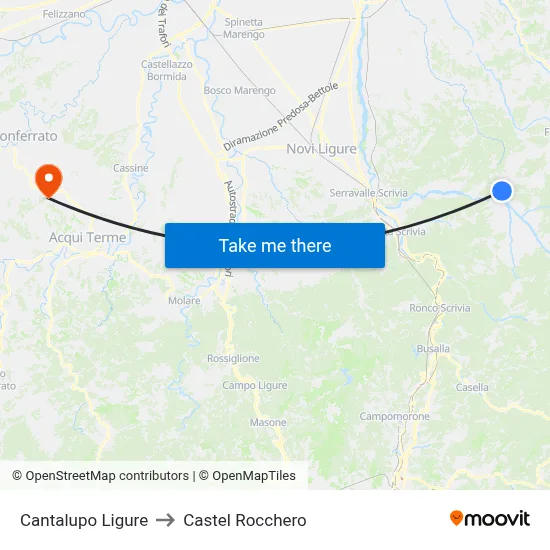 Cantalupo Ligure to Castel Rocchero map