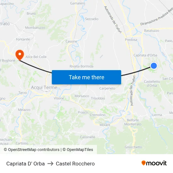 Capriata D'Orba to Castel Rocchero map