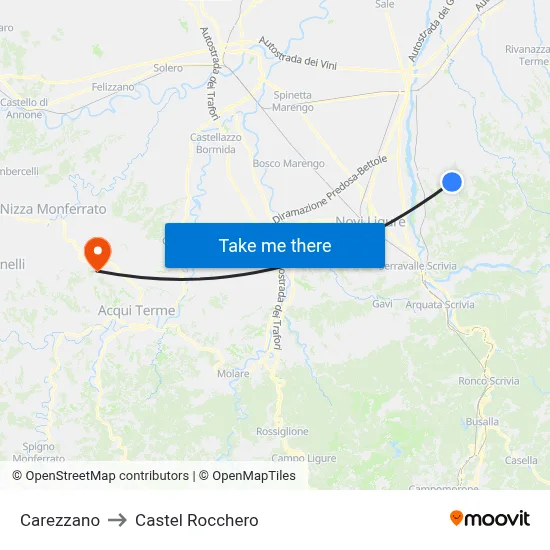 Carezzano to Castel Rocchero map