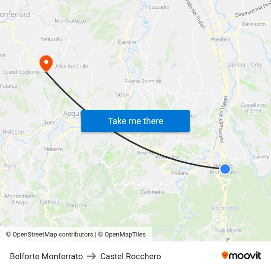 Belforte Monferrato to Castel Rocchero map
