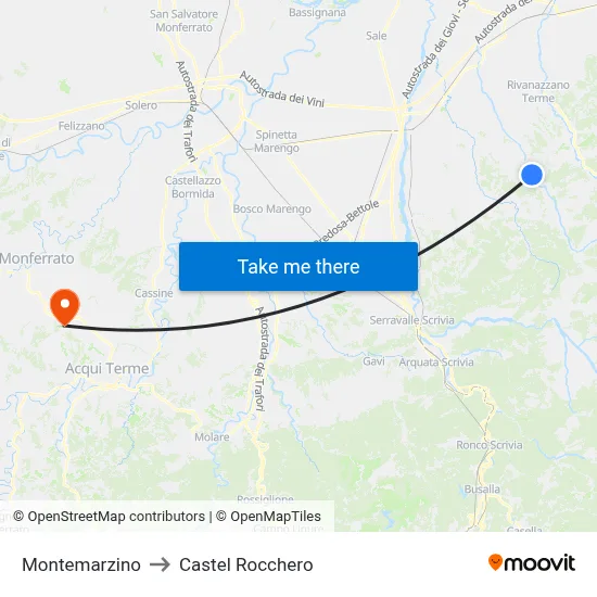 Montemarzino to Castel Rocchero map