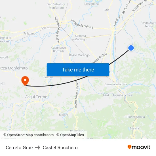 Cerreto Grue to Castel Rocchero map