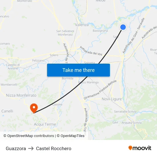 Guazzora to Castel Rocchero map
