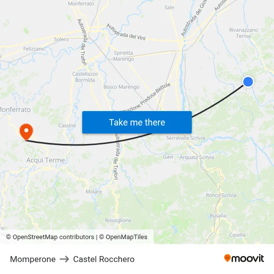 Momperone to Castel Rocchero map