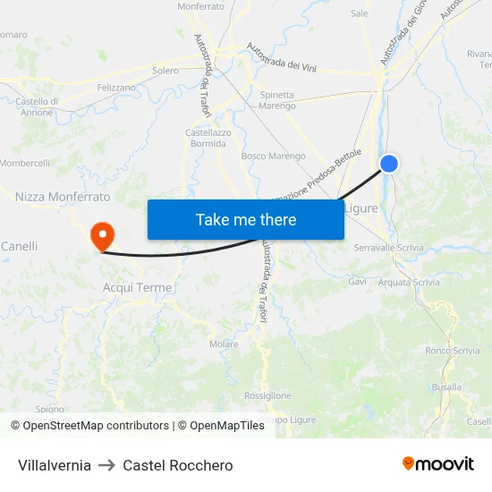 Villalvernia to Castel Rocchero map