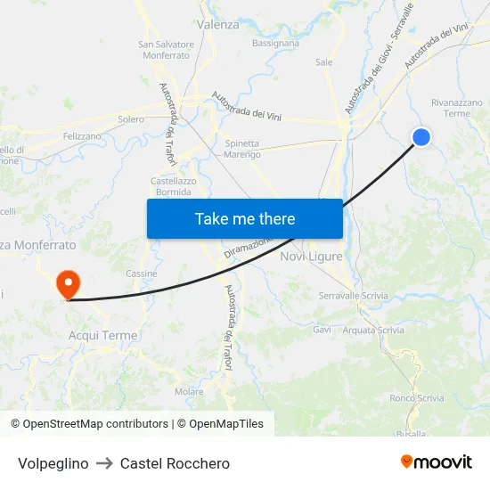 Volpeglino to Castel Rocchero map