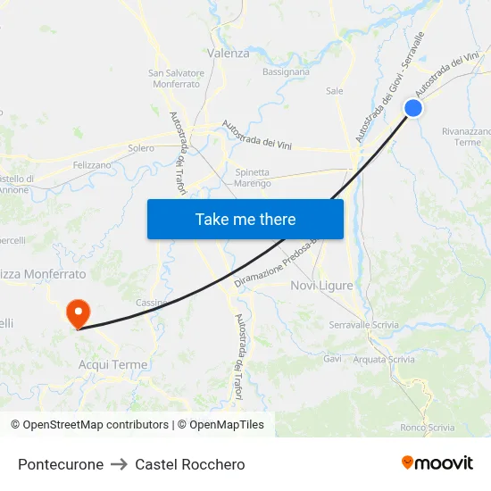 Pontecurone to Castel Rocchero map