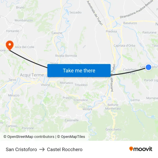 San Cristoforo to Castel Rocchero map